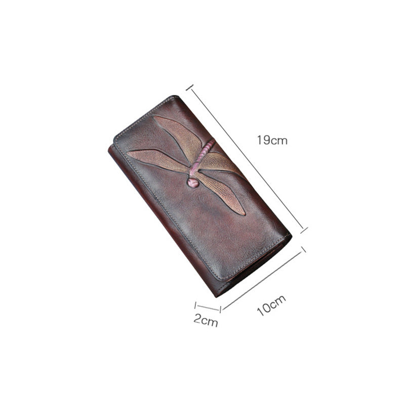New Top Layer Cowhide Coin Purse Women's Butterfly Leather Carved Bag Long Wallet European and American Clutch Leather Women's Wallet