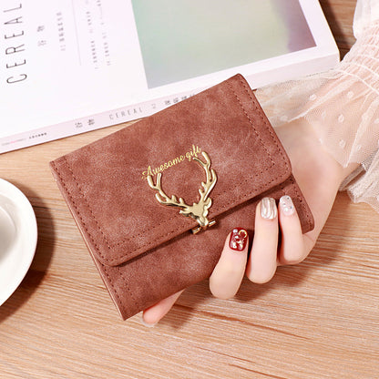 2022 Korean Style Short Wallet Spring New Fashion Frosted Fawn Women's Bag Multi Card Holder Clutch Coin Purse