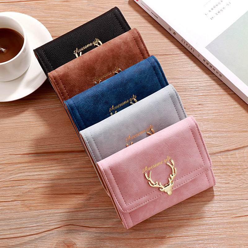 2022 Korean Style Short Wallet Spring New Fashion Frosted Fawn Women's Bag Multi Card Holder Clutch Coin Purse
