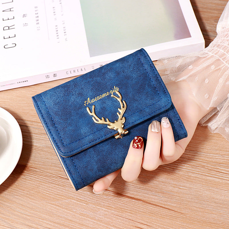 2022 Korean Style Short Wallet Spring New Fashion Frosted Fawn Women's Bag Multi Card Holder Clutch Coin Purse