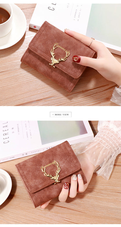 2022 Korean Style Short Wallet Spring New Fashion Frosted Fawn Women's Bag Multi Card Holder Clutch Coin Purse