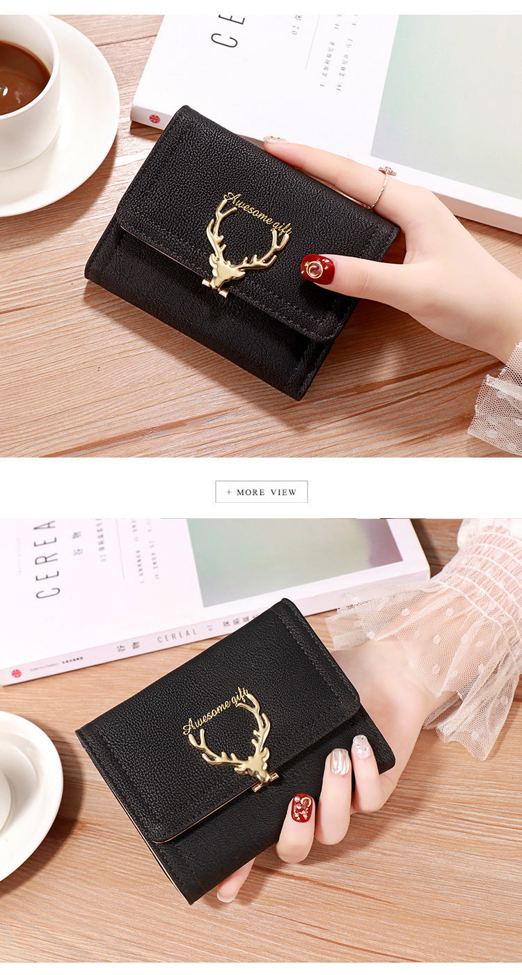 2022 Korean Style Short Wallet Spring New Fashion Frosted Fawn Women's Bag Multi Card Holder Clutch Coin Purse