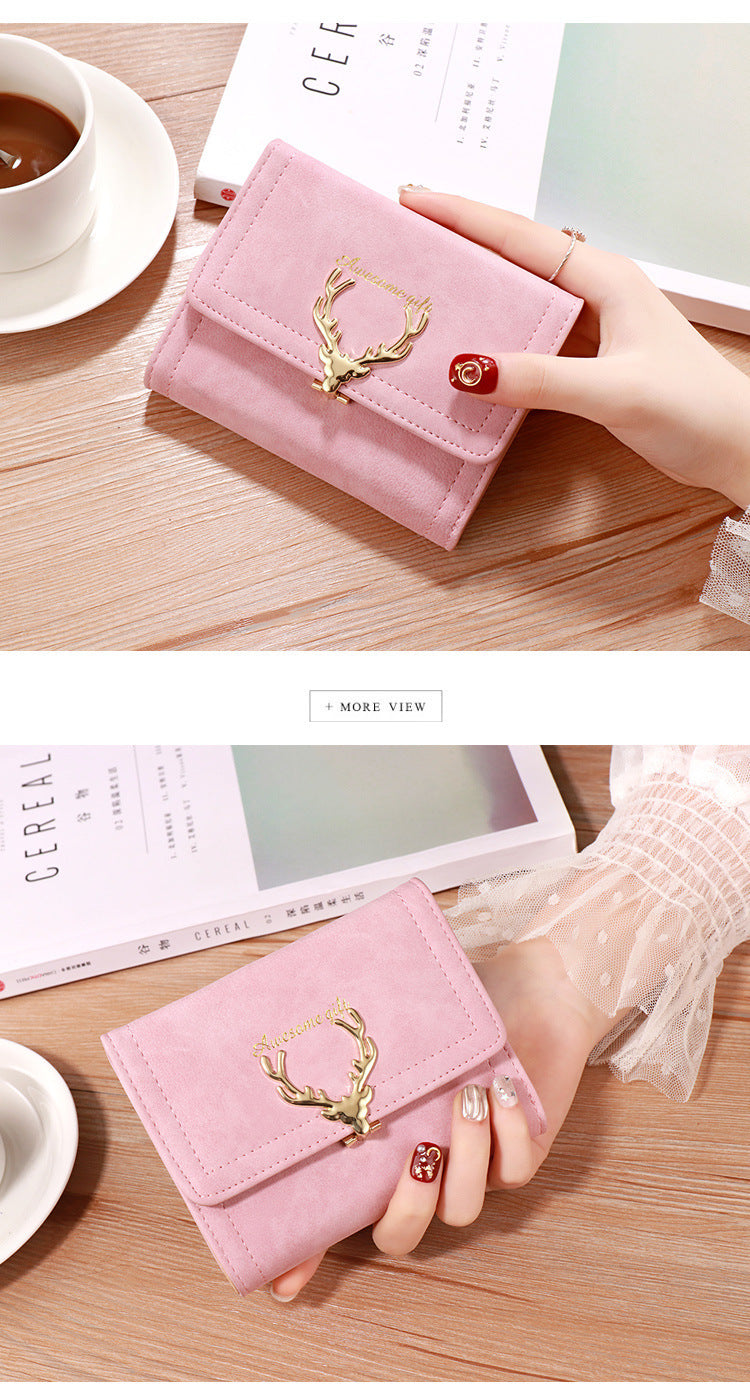 2022 Korean Style Short Wallet Spring New Fashion Frosted Fawn Women's Bag Multi Card Holder Clutch Coin Purse