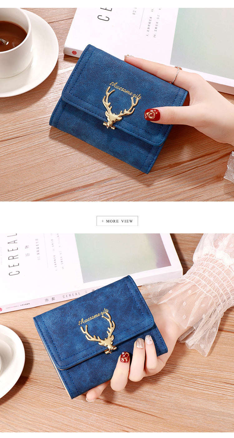 2022 Korean Style Short Wallet Spring New Fashion Frosted Fawn Women's Bag Multi Card Holder Clutch Coin Purse