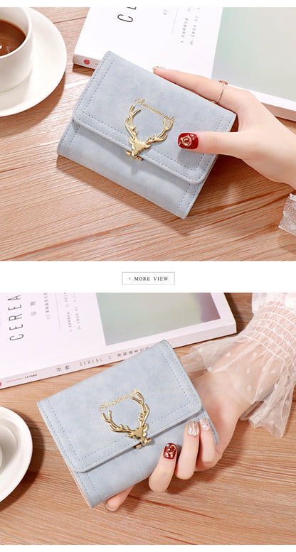 2022 Korean Style Short Wallet Spring New Fashion Frosted Fawn Women's Bag Multi Card Holder Clutch Coin Purse