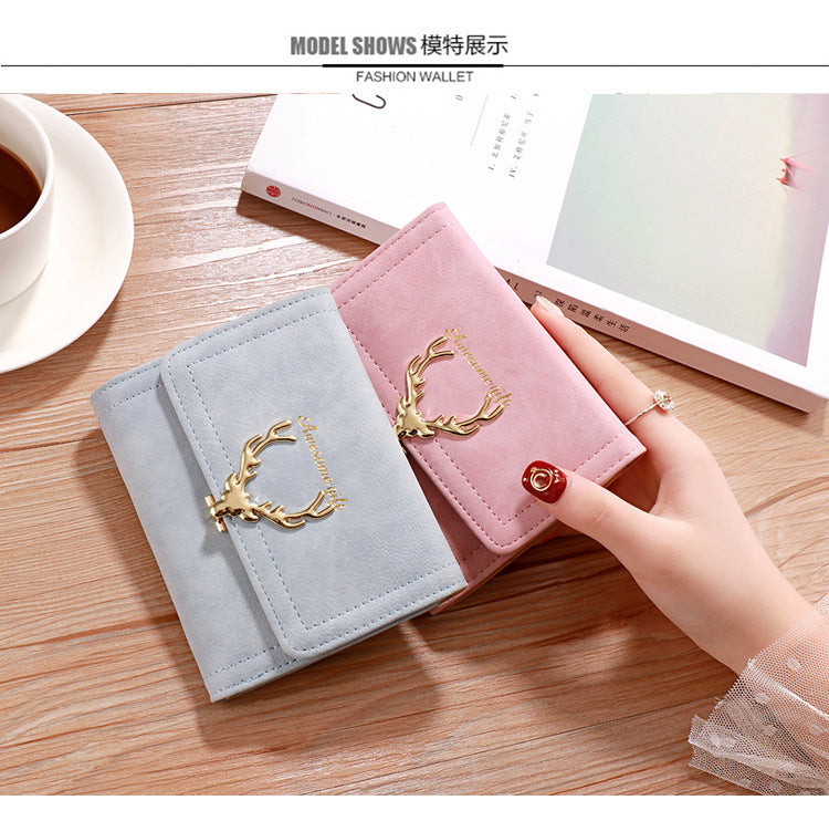 2022 Korean Style Short Wallet Spring New Fashion Frosted Fawn Women's Bag Multi Card Holder Clutch Coin Purse