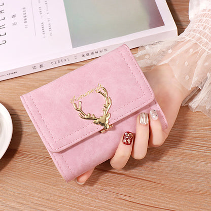 2022 Korean Style Short Wallet Spring New Fashion Frosted Fawn Women's Bag Multi Card Holder Clutch Coin Purse