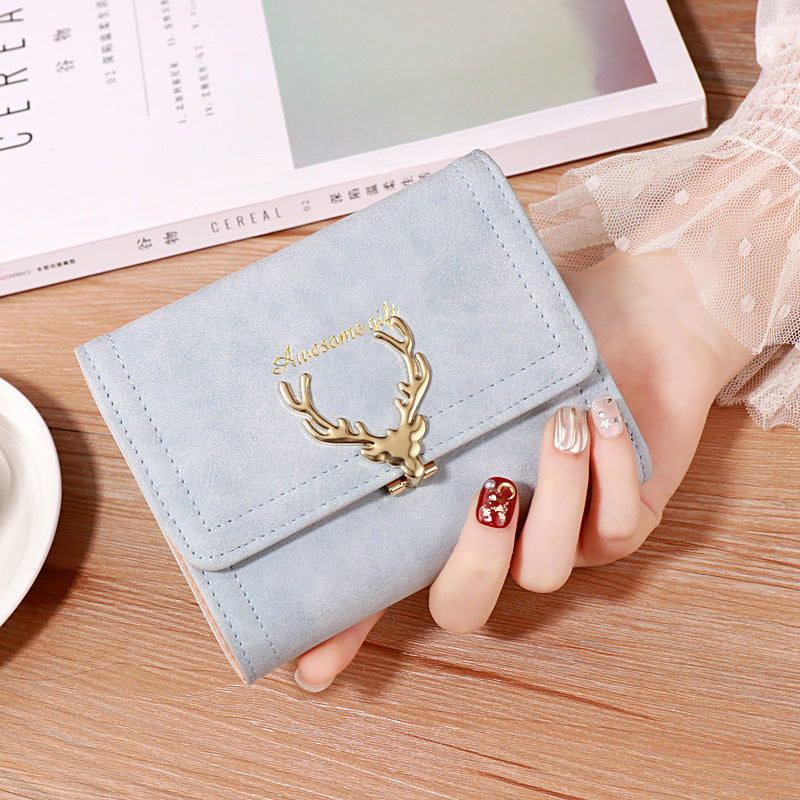 2022 Korean Style Short Wallet Spring New Fashion Frosted Fawn Women's Bag Multi Card Holder Clutch Coin Purse