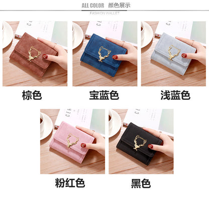 2022 Korean Style Short Wallet Spring New Fashion Frosted Fawn Women's Bag Multi Card Holder Clutch Coin Purse