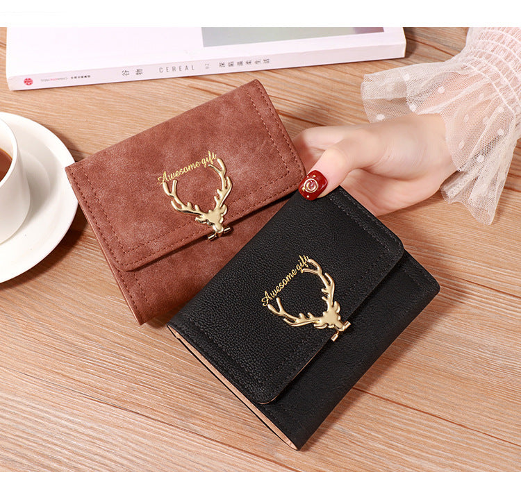 2022 Korean Style Short Wallet Spring New Fashion Frosted Fawn Women's Bag Multi Card Holder Clutch Coin Purse