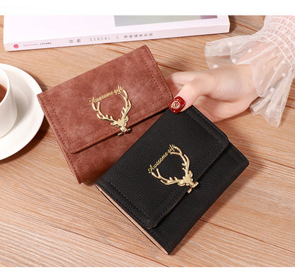 2022 Korean Style Short Wallet Spring New Fashion Frosted Fawn Women's Bag Multi Card Holder Clutch Coin Purse