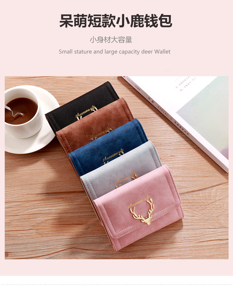 2022 Korean Style Short Wallet Spring New Fashion Frosted Fawn Women's Bag Multi Card Holder Clutch Coin Purse