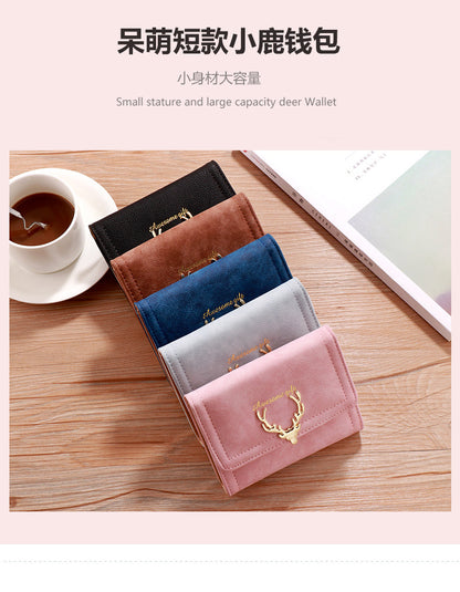 2022 Korean Style Short Wallet Spring New Fashion Frosted Fawn Women's Bag Multi Card Holder Clutch Coin Purse