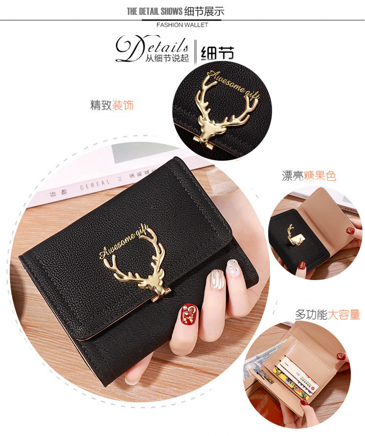 2022 Korean Style Short Wallet Spring New Fashion Frosted Fawn Women's Bag Multi Card Holder Clutch Coin Purse