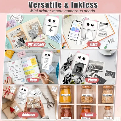 Mini Portable Thermal Printer - Instant Print, Compatible with iOS/Android, for Photos, Labels, Notes, Wireless, USB Charging