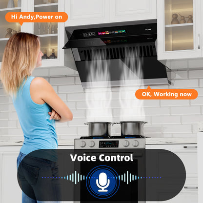 BRANO Under Cabinet Range Hood 30 inch, 900CFM Vent Hood with Voice/Gesture/Touch Control Control, Unique Side-Draft Design for Modern Kitchen, Ducted/Ductless Convertible