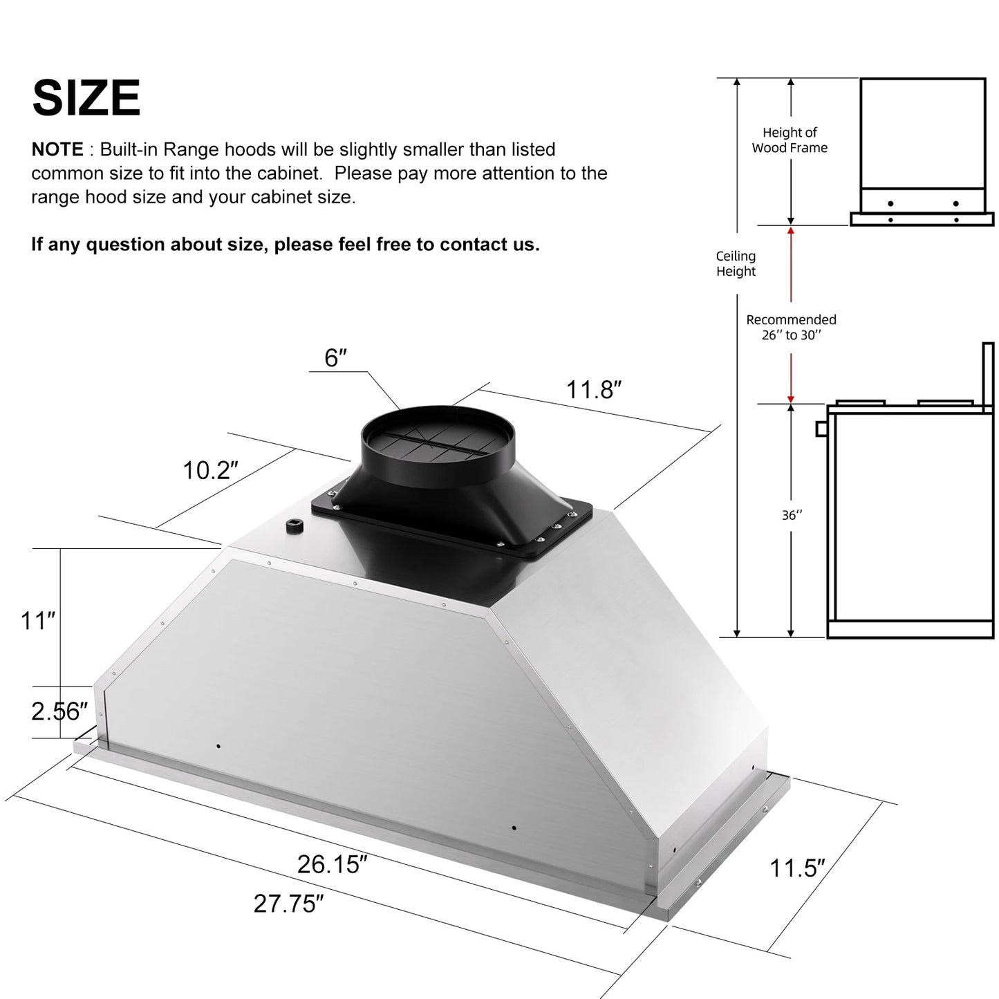 BRANO Range Hood Insert 30 Inch, 900 CFM Smart Voice/Gesture/Touch Control, 4 Speed Exhaust Fan, Stainless Steel Kitchen Hood with Charcoal Filter, Ducted/Ductless Convertible