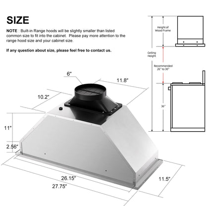 BRANO Range Hood Insert 30 Inch, 900 CFM Smart Voice/Gesture/Touch Control, 4 Speed Exhaust Fan, Stainless Steel Kitchen Hood with Charcoal Filter, Ducted/Ductless Convertible