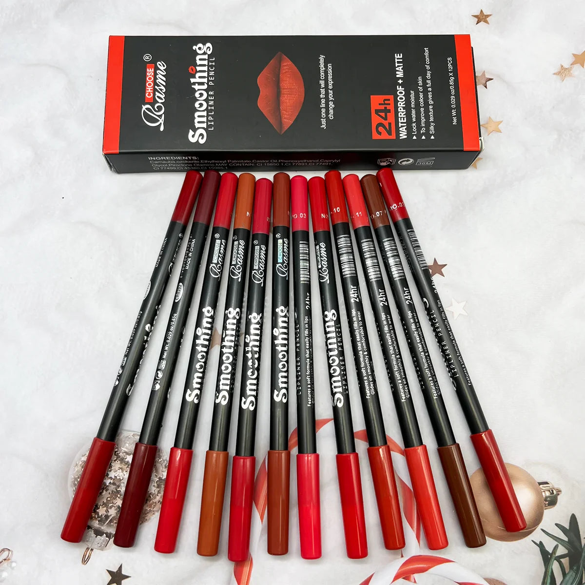 12 Piece Long Lasting Lipstick Set With Matte Lip Liner And Velvet Gloss