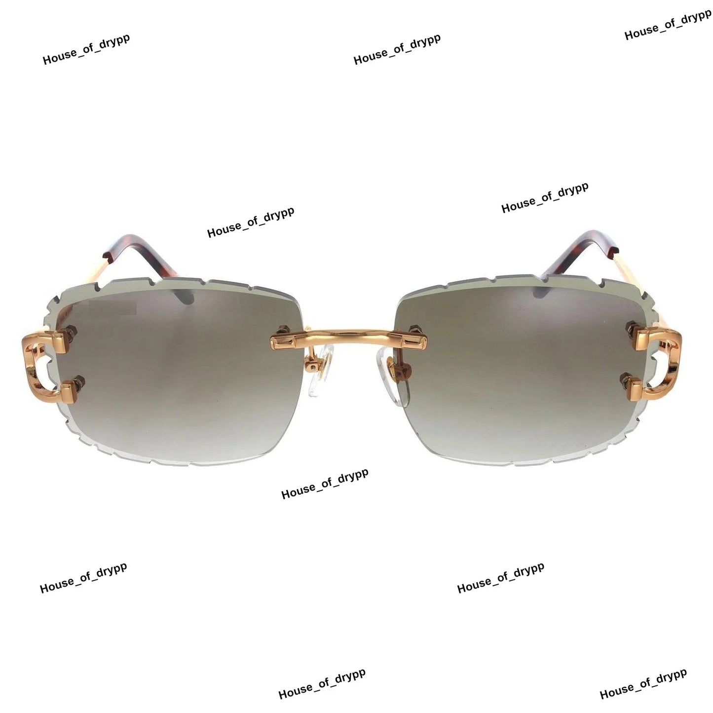 Rimless Grey Gradient Sunglass with Unique Edge Cut Design and Gold Plated Metal Modern Fashion Eyewear for Men and Women