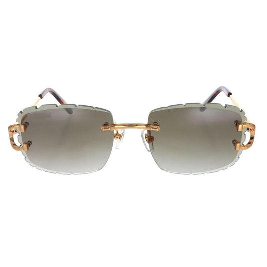 Rimless Grey Gradient Sunglass with Unique Edge Cut Design and Gold Plated Metal Modern Fashion Eyewear for Men and Women