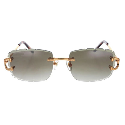 Rimless Grey Gradient Sunglass with Unique Edge Cut Design and Gold Plated Metal Modern Fashion Eyewear for Men and Women