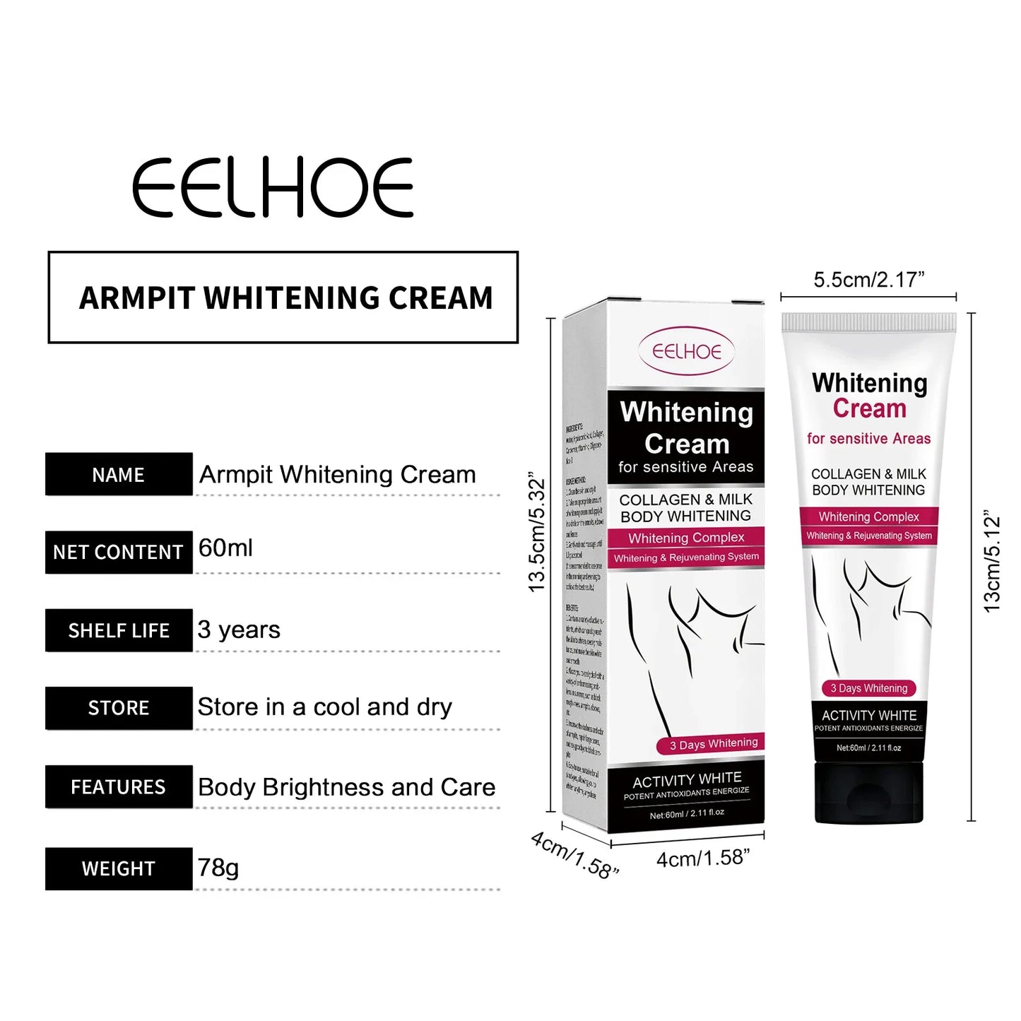 Underarm Whitening Cream Lighten Skin Brightening Improve Dullness Bleaching Private Parts Knee Thighs Armpit Whitening Cream