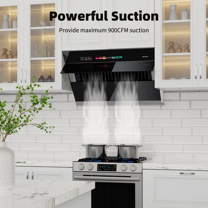 BRANO Under Cabinet Range Hood 30 inch, 900CFM Vent Hood with Voice/Gesture/Touch Control Control, Unique Side-Draft Design for Modern Kitchen, Ducted/Ductless Convertible