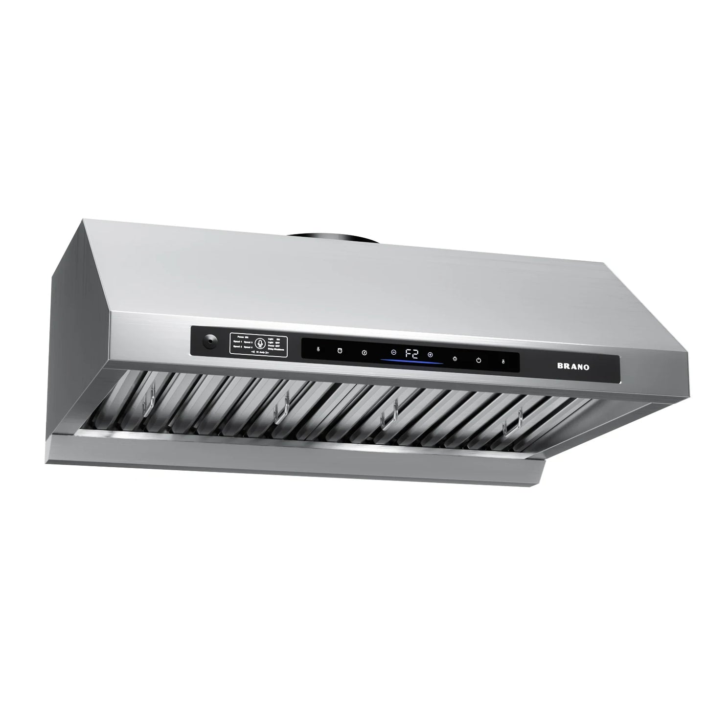 BRANO | DC Motor Series 30-Inch Under-Cabinet Range Hood Silver | 120V，1200CFM Brushless 6-Speed, Voice & Gesture Control, LED Lighting, Baffle Filters