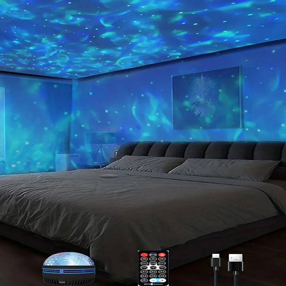 Galaxy Star Projector Night Light 7-Color Water Ripple and Aurora | ৭-রঙের গ্যালাক্সি স্টার প্রজেক্টর নাইট লাইট