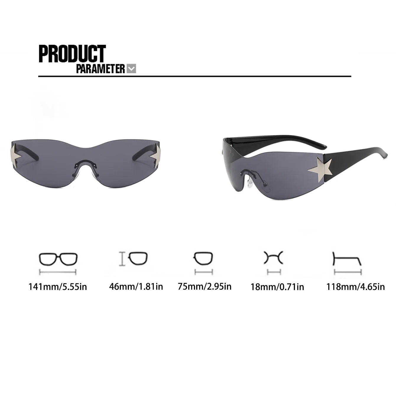 New Women's Rimless Star Decoration Integrated Y2K Hot Girl Style Hip Hop Fashion Sunglasses Beach Party Glasses Men