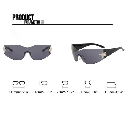 New Women's Rimless Star Decoration Integrated Y2K Hot Girl Style Hip Hop Fashion Sunglasses Beach Party Glasses Men