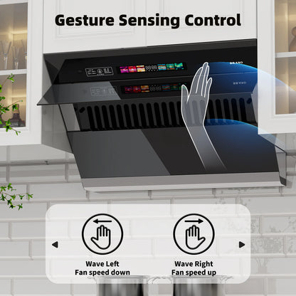 BRANO Under Cabinet Range Hood 30 inch, 900CFM Vent Hood with Voice/Gesture/Touch Control Control, Unique Side-Draft Design for Modern Kitchen, Ducted/Ductless Convertible