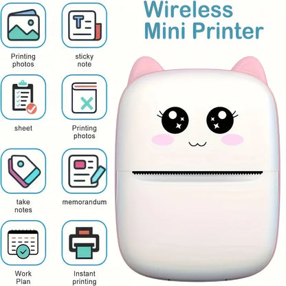 Mini Portable Thermal Printer - Instant Print, Compatible with iOS/Android, for Photos, Labels, Notes, Wireless, USB Charging