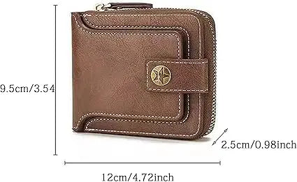 Large Capacity Genuine Leather Vintage Wallet for Men Solid Black Zipper Closure Daily Use Card Case with ID Window Coin Pocket