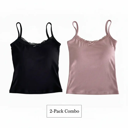 Combo Black & Pink Lace Trim Cami Top with Pad | Shopander