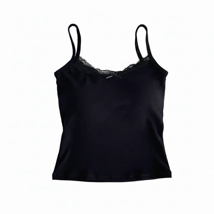 Black Lace Trim Cami Top with Pad