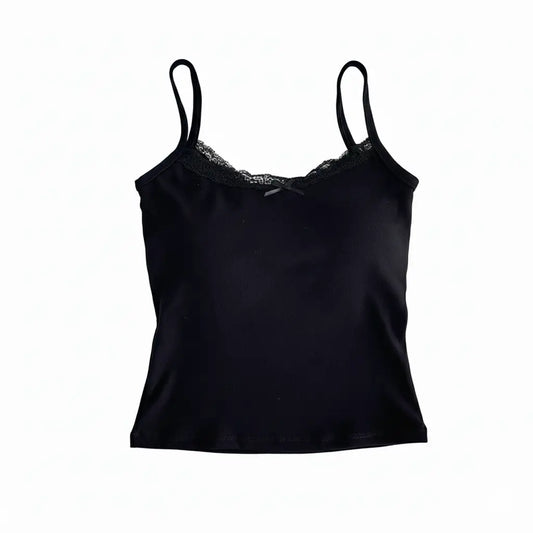 Black Lace Trim Cami Top with Pad
