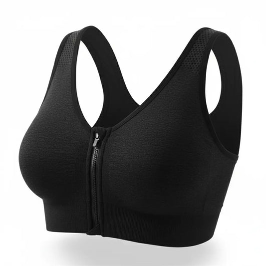 Push-Up Sports Bra – Front Zipper | Yoga, Gym & All-Day Comfort | Black