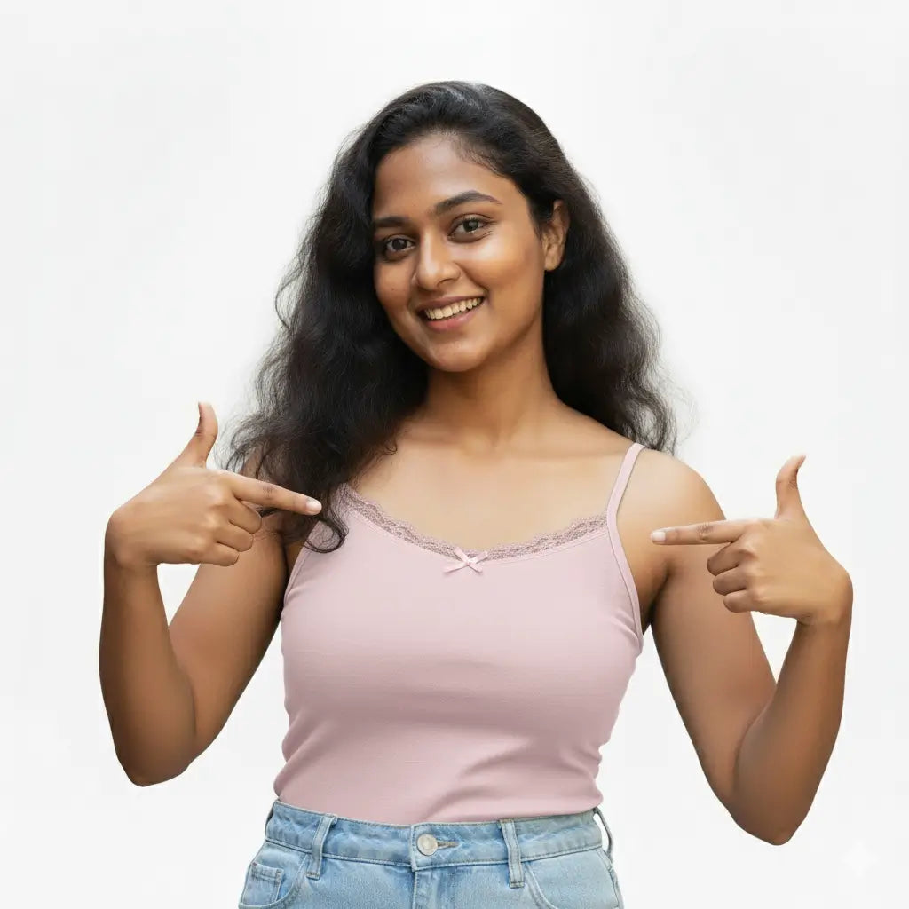 Pink Lace Trim Cami Top with Pad