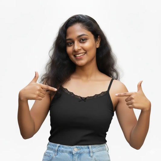 Black Lace Trim Cami Top with Pad