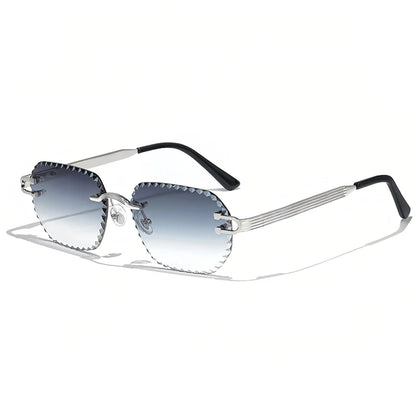 HBK 2025 Unisex Frameless Sunglasses Black PC Alloy Pink Blue Gradient Lens Polygon Rimless Design New Style Street Snap Men