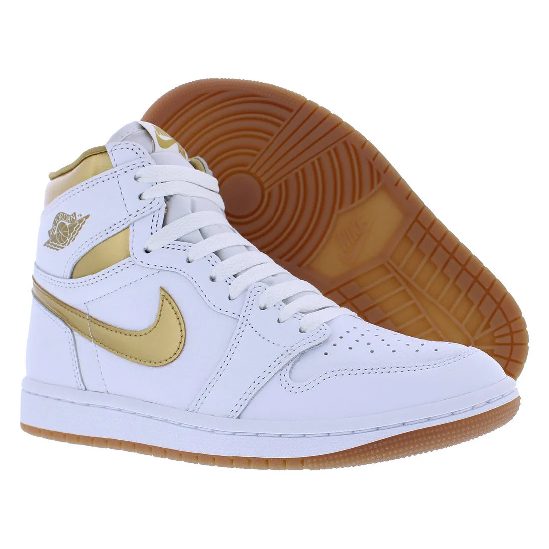 For for Air for 1 Retro High OG Women's White/Metallic Gold/Gum Light Brown Shoes High Top Rubber FD2596107 | 100% Authentic
