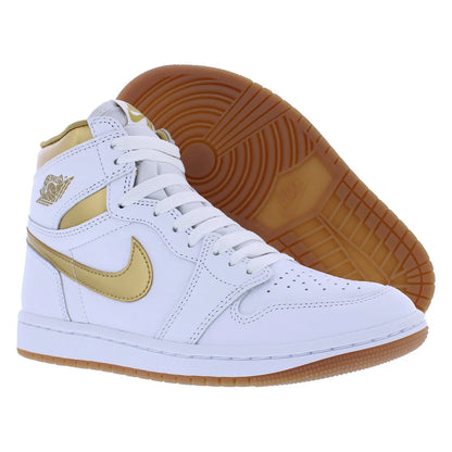 For for Air for 1 Retro High OG Women's White/Metallic Gold/Gum Light Brown Shoes High Top Rubber FD2596107 | 100% Authentic