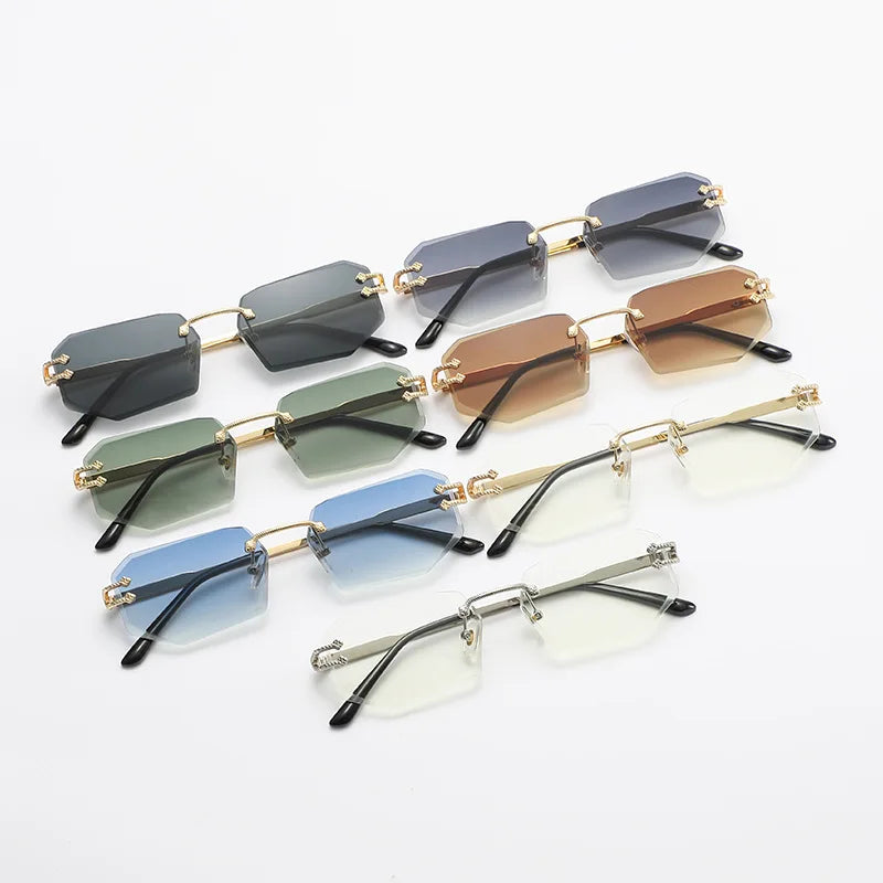 HBK Vintage Rimless Sunglasses Rectangle Frameless Glasses Women Men