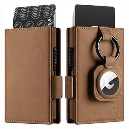 High Capacity Tri-Fold Design Rfid Blocking Pop up Leather Business ID Credit Card Holder Wallet With Air Tag Functionality