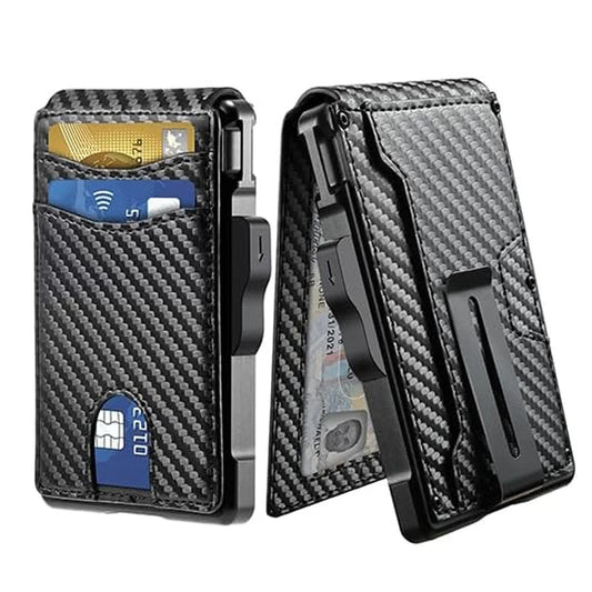 Customize Design CNC Frame Popup Aluminium Eject Card Holder and Microfiber Leather Wallet RFID