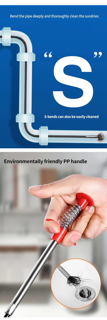 60cm Drain Snake Pipe Dredger Sink Clog Remover For Kitchen Household Use
