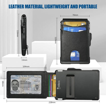 Customize Design CNC Frame Popup Aluminium Eject Card Holder and Microfiber Leather Wallet RFID