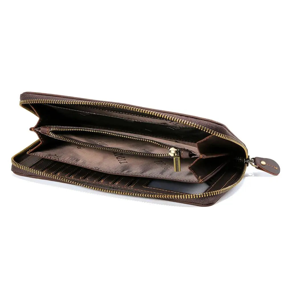 TIDING Retro Large Leather Casual Mens Clutch Travel Wallet Genuine Cowhide Leather Business Long Wallet